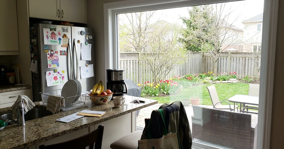 Clear new 80-inch patio door glass in a Unionville kitchen