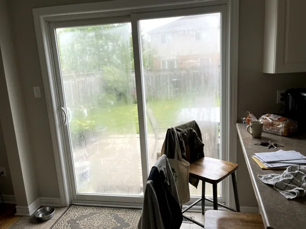 Foggy 80-inch fixed patio panel in a Unionville kitchen