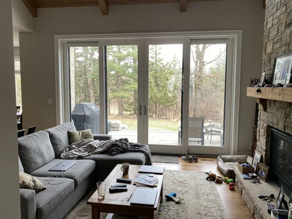 Four-panel luxury patio door with new glass units in Kleinburg